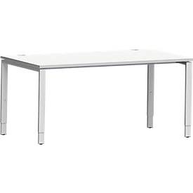 Schäfer Shop Genius Schreibtisch Modena Flex, Rechteck, 4-Fuss Rechteckrohr, B 1600 x T 800 x H 650-850 mm, lichtgrau/weissaluminium