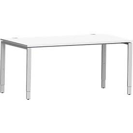 Schäfer Shop Genius Schreibtisch Modena Flex, Rechteck, 4-Fuss Rechteckrohr, B 1600 x T 800 x H 650-850 mm, weiss/weissaluminium