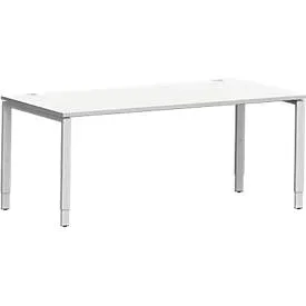 Schäfer Shop Genius Schreibtisch Modena Flex, Rechteck, 4-Fuss Rechteckrohr, B 1800 x T 800 x H 650-850 mm, lichtgrau/weissaluminium