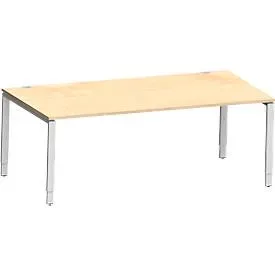 Schäfer Shop Genius Schreibtisch Modena Flex, Rechteck, 4-Fuss Rechteckrohr, B 2000 x T 1000 x H 650-850 mm, Ahorn/weissaluminium
