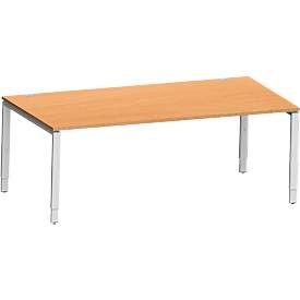 Schäfer Shop Genius Schreibtisch Modena Flex, Rechteck, 4-Fuss Rechteckrohr, B 2000 x T 1000 x H 650-850 mm, Buche/weissaluminium