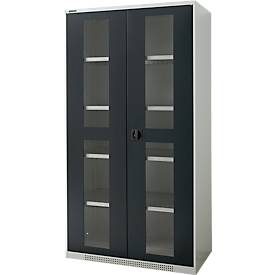 Schäfer Shop Genius Schwerlastschrank FS, Stahlblech, mit Sichtfenster, B 1055 x T 520 x H 1950 mm, 5 OH, lichtgrau/anthrazitgrau, bis 1000 kg