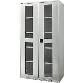 Schäfer Shop Genius Schwerlastschrank FS, Stahlblech, mit Sichtfenster, B 1055 x T 520 x H 1950 mm, 5 OH, lichtgrau, bis 1000 kg