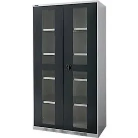 Schäfer Shop Genius Schwerlastschrank FS, Stahlblech, mit Sichtfenster, B 1055 x T 520 x H 1950 mm, 5 OH, weissalu/anthrazitgrau, bis 1000 kg