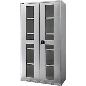 Schäfer Shop Genius Schwerlastschrank FS, Stahlblech, mit Sichtfenster, B 1055 x T 520 x H 1950 mm, 5 OH, weissalu, bis 1000 kg