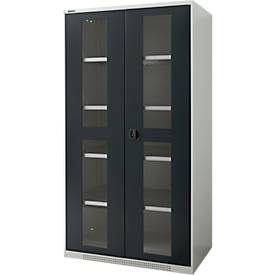 Schäfer Shop Genius Schwerlastschrank FS, Stahlblech, mit Sichtfenster, B 1055 x T 620 x H 1950 mm, 5 OH, lichtgrau/anthrazitgrau, bis 1000 kg