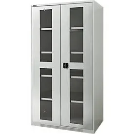 Schäfer Shop Genius Schwerlastschrank FS, Stahlblech, mit Sichtfenster, B 1055 x T 620 x H 1950 mm, 5 OH, lichtgrau, bis 1000 kg