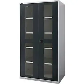 Schäfer Shop Genius Schwerlastschrank FS, Stahlblech, mit Sichtfenster, B 1055 x T 620 x H 1950 mm, 5 OH, weissalu/anthrazitgrau, bis 1000 kg