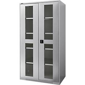Schäfer Shop Genius Schwerlastschrank FS, Stahlblech, mit Sichtfenster, B 1055 x T 620 x H 1950 mm, 5 OH, weissalu, bis 1000 kg