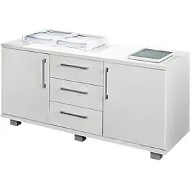 Schäfer Shop Genius Sideboard, 3 Schübe & 2 Türen, Metallgriffe, B 1200 x T 500 x H 600 mm, weiss/weiss