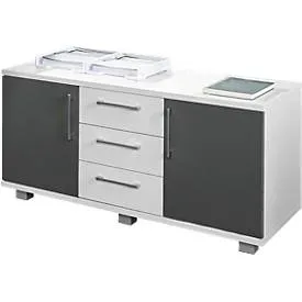 Schäfer Shop Genius Sideboard, 3 Schübe & 2 Türen, Metallgriffe, B 1200 x T 500 x H 720 mm, weiss/graphit