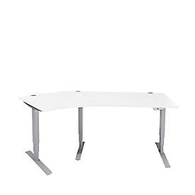 Schäfer Shop Genius Winkelschreibtisch AERO FLEX, elektrisch höhenverstellbar, 135° Winkel links, B 2165 mm, weiss/weissalu + Memorypanel