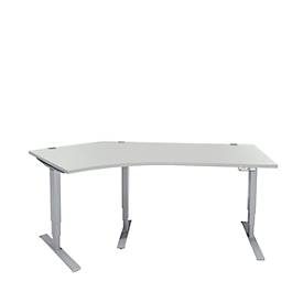 Schäfer Shop Genius Winkelschreibtisch AERO FLEX, elektrisch höhenverstellbar, 135° Winkel links, B 2165 mm, lichtgrau/weissalu + Memorypanel