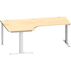 Schäfer Shop Genius Winkelschreibtisch MODENA FLEX 90°, T-Fuss-Rechteckrohr, B 2000 mm, Ansatz links, Ahorn/weissalu