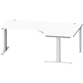 Schäfer Shop Genius Winkelschreibtisch MODENA FLEX 90°, T-Fuss-Rechteckrohr, B 2000 mm, Ansatz rechts, weiss/weissalu