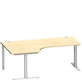 Schäfer Shop Genius Winkelschreibtisch MODENA FLEX 90°, Ansatz links, T-Fuss-Rundrohr, B 2000 mm, ahorn/weiss