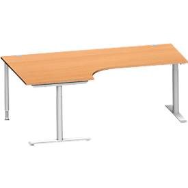 Schäfer Shop Genius Winkelschreibtisch MODENA FLEX 90°, Ansatz links, T-Fuss-Rundrohr, B 2000 mm, buche/weiss
