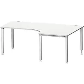 Schäfer Shop Genius Winkelschreibtisch MODENA FLEX 90°, Ansatz rechts, 4-Fuss-Quadratrohr, B 2000 mm, lichtgrau
