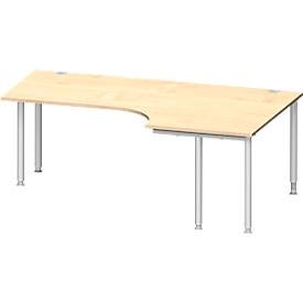 Schäfer Shop Genius Winkelschreibtisch MODENA FLEX 90°, Ansatz rechts, beidseitig, verkürzte Seitenteile, 4-Fuss-Rundrohr, Ahorn-Dekor