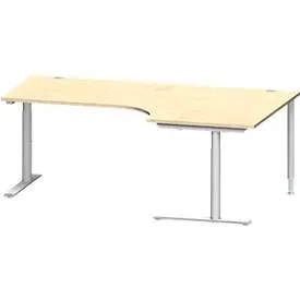 Schäfer Shop Genius Winkelschreibtisch MODENA FLEX 90°, Ansatz rechts, C-Fuss-Rundrohr, B 2000 mm, ahorn/weiss