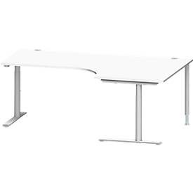 Schäfer Shop Genius Winkelschreibtisch MODENA FLEX 90°, Ansatz rechts, C-Fuss-Rundrohr, B 2000 mm, weiss/weiss