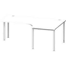 Schäfer Shop Genius Winkelschreibtisch MODENA FLEX 90°, Ansatz rechts, einseitig, verkürzte Seitenteile, 4-Fuss-Rundrohr, weiss