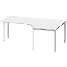Schäfer Shop Genius Winkelschreibtisch MODENA FLEX 90°, Ansatz rechts, einseitig, verkürzte Seitenteile, 4-Fuss-Rundrohr, lichtgrau
