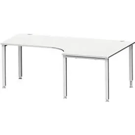 Schäfer Shop Genius Winkelschreibtisch MODENA FLEX 90°, Ansatz rechts, T-Fuss-Rundrohr, B 2000 mm, lichtgrau