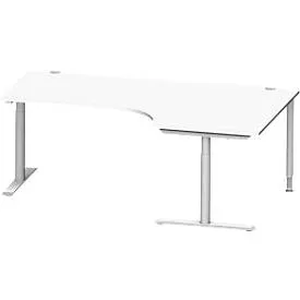 Schäfer Shop Genius Winkelschreibtisch MODENA FLEX 90°, Ansatz rechts, T-Fuss-Rundrohr, B 2000 mm, weiss/weiss
