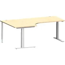Schäfer Shop Genius Winkelschreibtisch MODENA FLEX 90°, C-Fuss-Rechteckrohr, B 2000 mm, Ansatz links, Ahorn/weissalu