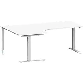 Schäfer Shop Genius Winkelschreibtisch MODENA FLEX 90°, C-Fuss-Rechteckrohr, B 2000 mm, Ansatz links, weiss/weissalu