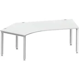 Schäfer Shop Genius Winkelschreibtisch MODENA FLEX 135°, Ansatz links, 4-Fuss-Quadratrohr, B 2165 mm, lichtgrau