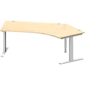 Schäfer Shop Genius Winkelschreibtisch MODENA FLEX 135°, T-Fuss-Rechteckrohr, B 2165 mm, Ansatz rechts, Ahorn/weissalu