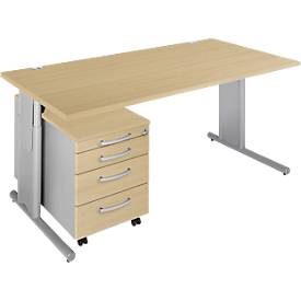Schäfer Shop Select 2-tlg. Büromöbel-Set COMBITEC, Schreibtisch, B 1600 mm, Ahorn/weissalu + Rollcontainer 1233
