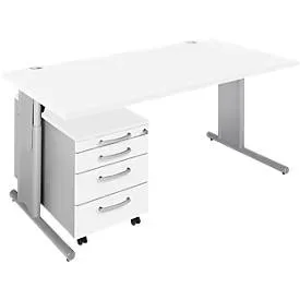 Schäfer Shop Select 2-tlg. Büromöbel-Set COMBITEC, Schreibtisch, B 1600 mm, weiss/weissalu + Rollcontainer 1233