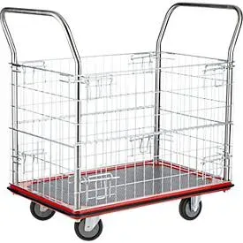 Schäfer Shop Select 213 Premium Plattformwagen mit Gitterrahmen, bis 370 kg, Kantenschutz, Gummimatte, schwarz/rot