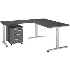 Schäfer Shop Select 3-tlg. Büromöbelset Schreibtisch Start Off, Rechteck, T-Fuss, B 1800 x T 800 x H 735 mm
