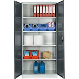 Schäfer Shop Select Materialschrank, abschliessbar, 4 verzinkte Böden, 5 OH,  B 950 x T 400 x H 1935 mm, Stahl, lichtgrau/anthrazitgrau
