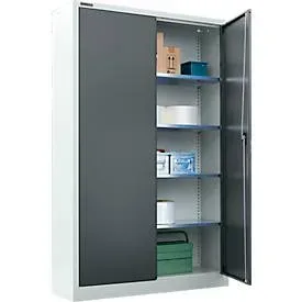 Schäfer Shop Select Materialschrank, abschliessbar, 4 verzinkte Böden, 5 OH,  B 950 x T 400 x H 1935 mm, Stahl,  weissaluminium/anthrazitgrau