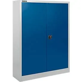 Schäfer Shop Select Materialschrank MSI 16409, B 950 x T 400 x H 1535 mm, 3 Böden, Stahl, weissaluminium RAL 9006/enzianblau RAL 5010