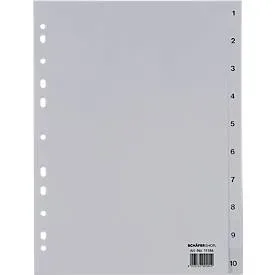 Schäfer Shop Select Ordnerregister, für DIN A4, numerisch, 10 Fächer, Polypropylen, grau
