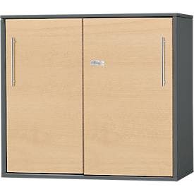 Schäfer Shop Select Anstell-/Aufsatz-Schiebetürenschrank Start Off, in Tischhöhe, abschliessbar, B 800 x T 420 x H 726 mm, graphit/ahorn
