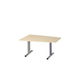 Schäfer Shop Select Besprechungstisch MODENA Basic, Tonne, T-Fuss, B 1400 x T 1000 x H 717 mm, Ahorn/weissaluminium RAL 9006