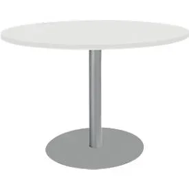 Schäfer Shop Select Besprechungstisch BST, bis 6 Personen, Kreis, Tellerfuss, B 1200 x T 1200 x H 617-817 mm, weiss/weissaluminium RAL 9006