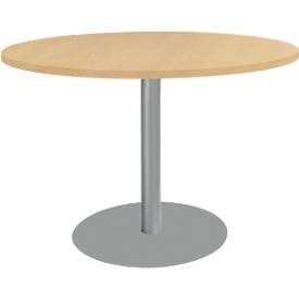 Schäfer Shop Select Besprechungstisch BST, bis 6 Personen, Kreis, Tellerfuss, B 1200 x T 1200 x H 617-817 mm, Buche/weissaluminium RAL 9006