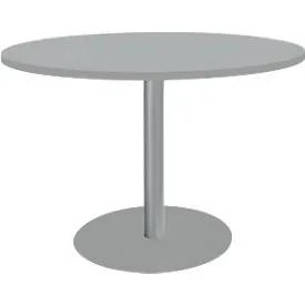 Schäfer Shop Select Besprechungstisch BST, bis 6 Personen, Kreis, Tellerfuss, B 1200 x T 1200 x H 617-817 mm, lichtgrau/weissaluminium RAL 9006