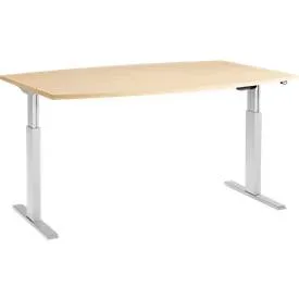 Schäfer Shop Select Besprechungstisch ERGO-T, elektrisch höhenverstellbar, Boot, T-Fuss, B 2000 x T 1000 x H 725-1185 mm, Ahorn/weissaluminium