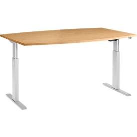Schäfer Shop Select Besprechungstisch ERGO-T, elektrisch höhenverstellbar, Boot, T-Fuss, B 2000 x T 1000 x H 725-1185 mm, Buche/weissaluminium