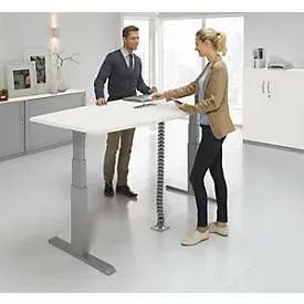 Schäfer Shop Select Besprechungstisch ERGO-T, mit Anschluss, elektrisch höhenverstellbar, Boot, T-Fuss, B 2000 x H 640-1300 mm, weiss/weissalu