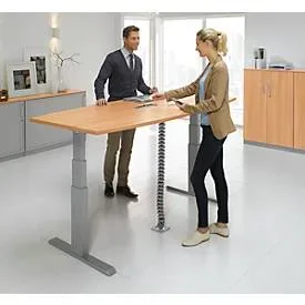 Schäfer Shop Select Besprechungstisch ERGO-T, mit Anschluss, elektrisch höhenverstellbar, Boot, T-Fuss, B 2000 x H 640-1300 mm, Buche/weissalu